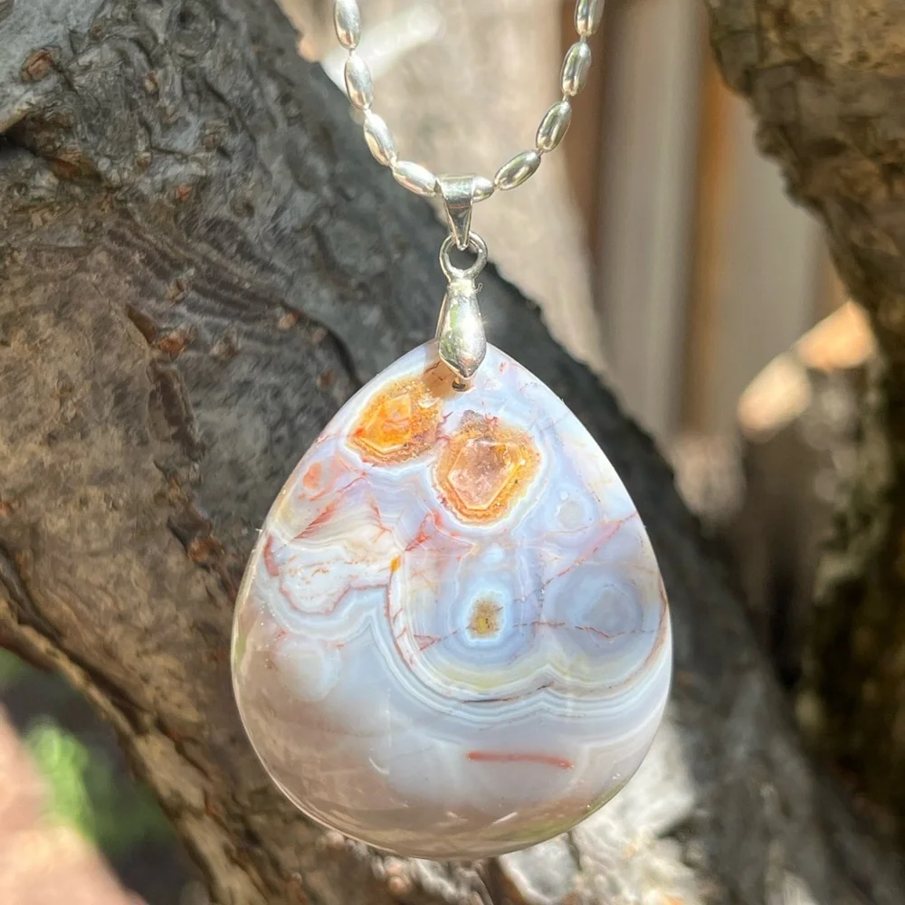 Silver plated teardrop druzy dream‎ amethyst pendant 0343